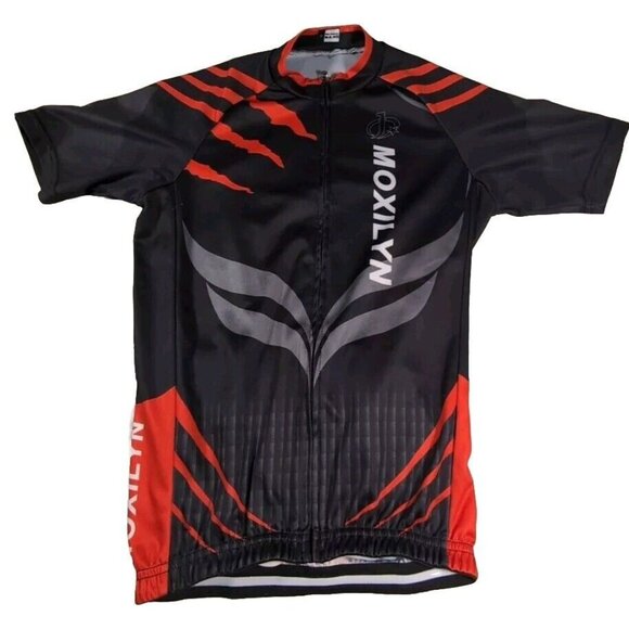 Cycling Jersey Mens Small Black Red Moxilyn Full Zip Short Sleeve Bicycle Racing - Picture 1 of 10